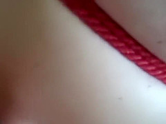 Bound asian slave sucks cock and rims asshole