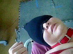 Bound asian slave sucks cock and rims asshole