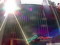 Brunette Milf Showering In Public Pool