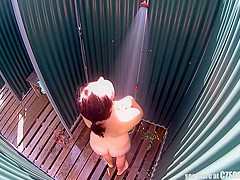 Brunette Milf Showering In Public Pool