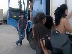 Brunette anal fucked at truck parking