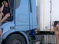 Brunette anal fucked at truck parking