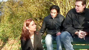 Brunette has all holes filled in gang bang - Telsev