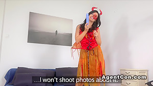 Brunette model fucks big cock in casting