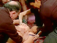 Brunette slut in stock anal fucked group