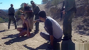 Brunette teen 18+ banged by border guard outdoors