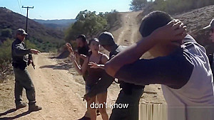 Brunette teen 18+ banged by border guard outdoors