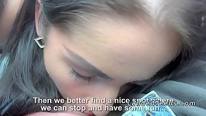Brunette teen 18+ banged in the car in public
