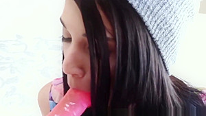 Brunette teen 18+ slut toys her pussy