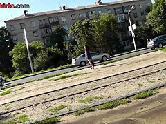 Brunette woman can't hide her lingerie in upskirt video