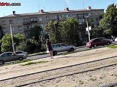 Brunette woman can't hide her lingerie in upskirt video