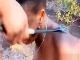 Busty Black Girl Blowing Stiff Cock