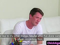 Busty audition agent gets a load over her tits