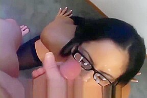 Busty babe in opaque thigh high stockings fucking