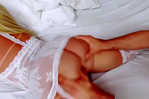 Busty blonde Tgirl Carol Penelope who is wearing her hot lingerie gets ass fucke