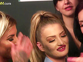 CFNM BJ sluts gives group BJ on college during oral class