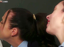 CFNM college babes suck in 3some in front teacher