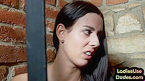 CFNM femdom gals pegging guy in 3some with dildo sex toy