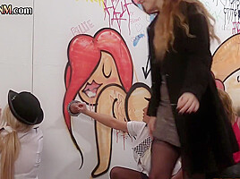 CFNM gloryhole police ladies jerk cocks in handjob orgy