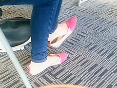 Candid Asian teen 18+ Shoeplay Feet Dangling Pink Flats 1