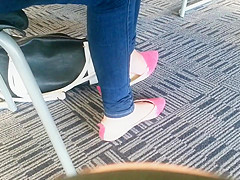 Candid Asian teen 18+ Shoeplay Feet Dangling Pink Flats 1