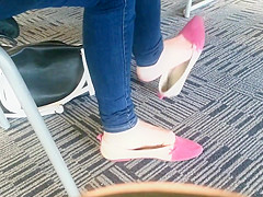 Candid Asian teen 18+ Shoeplay Feet Dangling Pink Flats 1