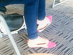 Candid Asian teen 18+ Shoeplay Feet Dangling Pink Flats 1