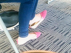 Candid Asian teen 18+ Shoeplay Feet Dangling Pink Flats 1