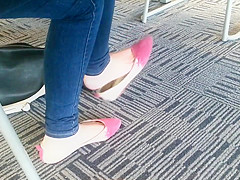 Candid Asian teen 18+ Shoeplay Feet Dangling Pink Flats 1