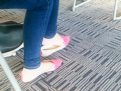 Candid Asian teen 18+ Shoeplay Feet Dangling Pink Flats 1