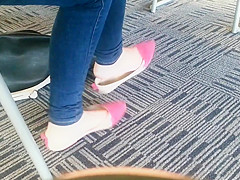 Candid Asian teen 18+ Shoeplay Feet Dangling Pink Flats 1