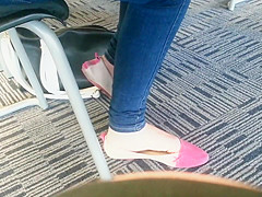 Candid Asian teen 18+ Shoeplay Feet Dangling Pink Flats 1
