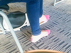 Candid Asian teen 18+ Shoeplay Feet Dangling Pink Flats 1