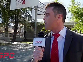 Casey Kisses And Lance Hart In Basketball Star Invites Curious Cis Reporter To Assfuck