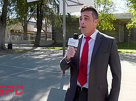 Casey Kisses And Lance Hart In Basketball Star Invites Curious Cis Reporter To Assfuck