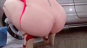 Chesty Car Wash Tramp Teasing Her Big Ass