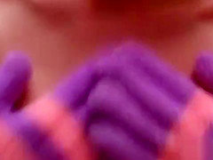 Chick With Small Titties Rubs Herself With Gloves