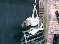 Chinese Model Sitting On A Iron Bar