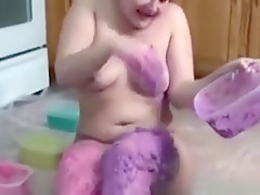 Chubby Covers Herself in Cream