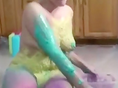 Chubby Covers Herself in Cream