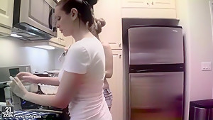 Cindy Hope and Sandy are cooking in the kitchen