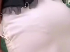 Classy broad has her white skirt pulled up and her sexy underwear revealed