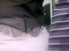 Classy broad has her white skirt pulled up and her sexy underwear revealed