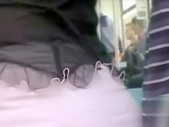 Classy broad has her white skirt pulled up and her sexy underwear revealed