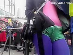 Colorful tight clothes camletoe