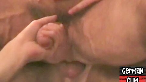 Creampied German DILF barebacked in homemade 3some anal