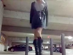 Cute Chick Exposing and Masturbating in Public Parking