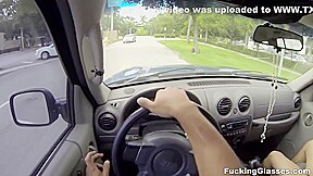Cute Coed Rides In Car And On Cock