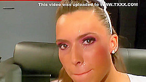 Cute babe loves it when her pretty face is covered with jizz!