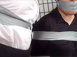 Cute, chubby asian and friend taped up